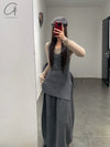 SWAYING 24 Autumn and Winter Wool Velvet Blended Cocoon Long Skirt SW-SW24AW3B13-SHENHUI Dark Gray SW-SW24AW3B11